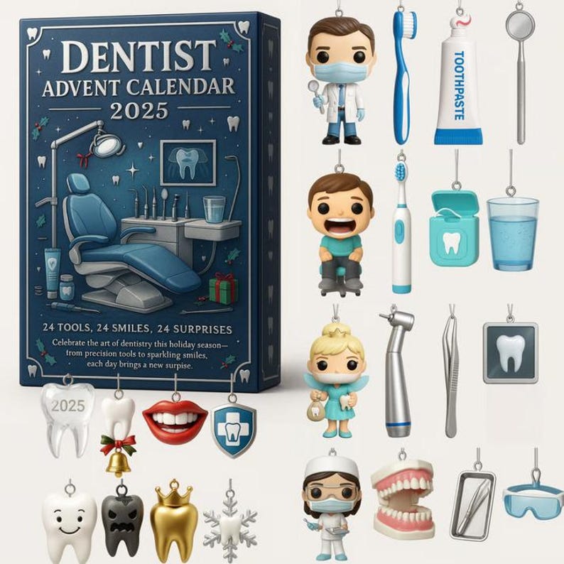 Dentist Advent Calendar 2025, Dental Ornaments, Christmas Countdown Gift, Dental Hygienist Gift, Dental Assistant Gift, Tooth Decor