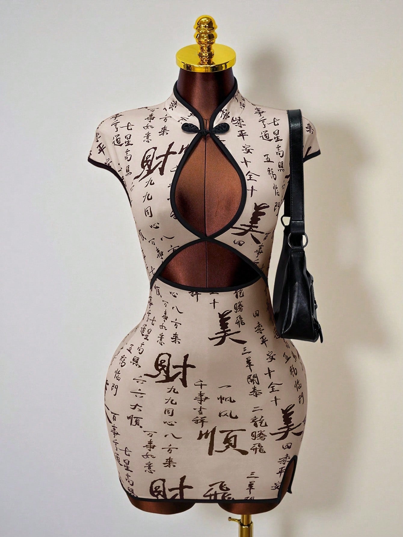 Sexy Mandarin Collar Cutout Knitted Mini Dress