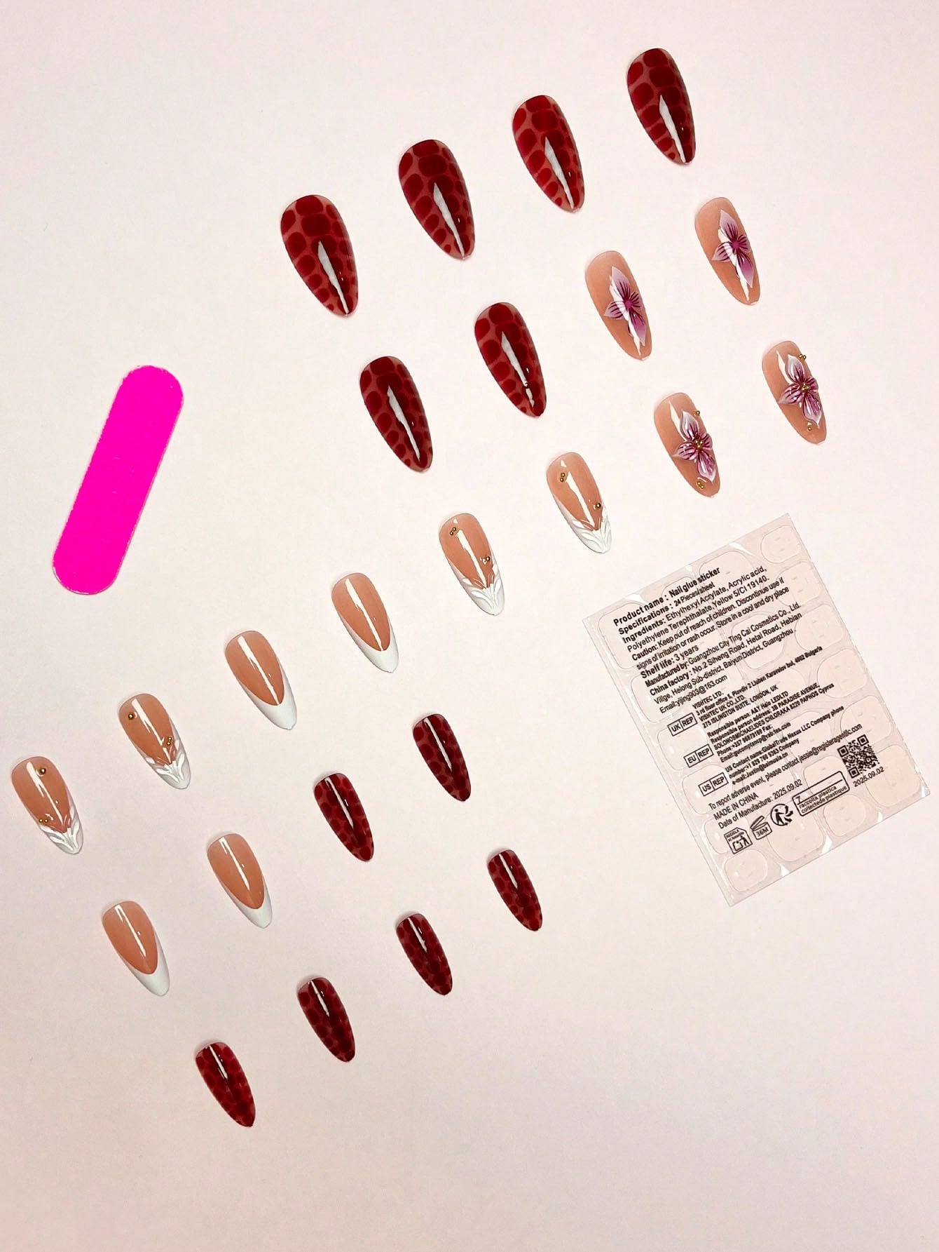 Vintage Purple 3D Wavy Floral Almond Press-On Nails