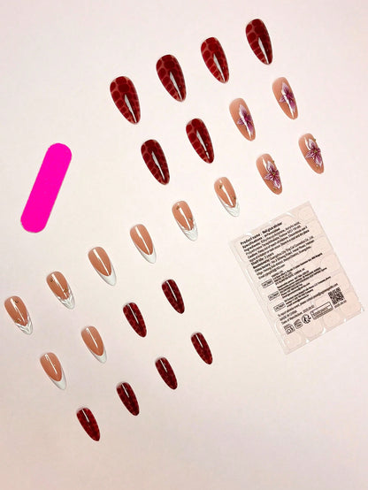 Vintage Purple 3D Wavy Floral Almond Press-On Nails