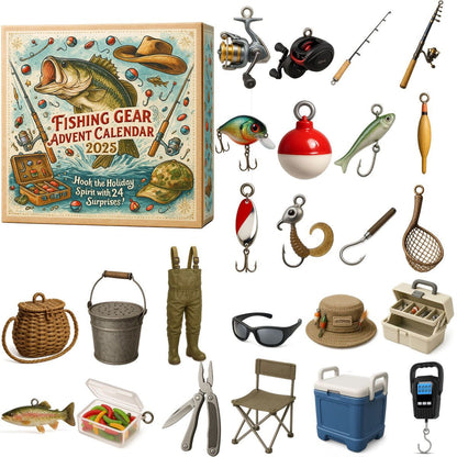 2025 Fishing Gear Advent Calendar 24 Days Christmas Countdown Calendar Fishing Tackle Lures Gifts For Men Gift For Teen Boys