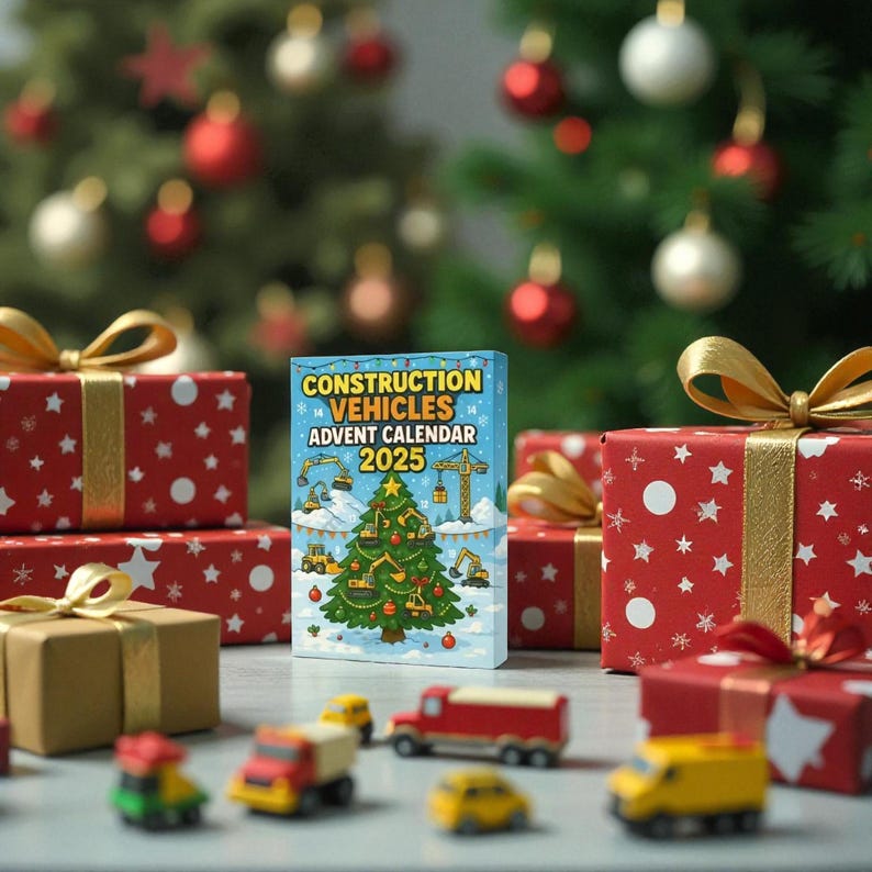 Construction Vehicles Advent Calendar 2025 – 24 Day Christmas Countdown Truck & Excavator Toy Set, Gift for Vehicle Lovers