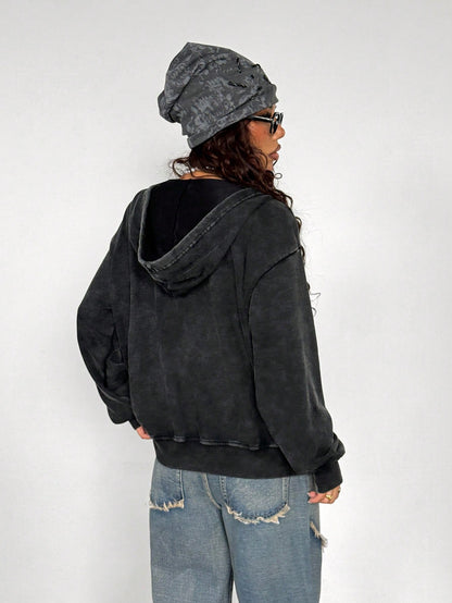 Women's Y2K Gothic Distressed Loose Hoodie