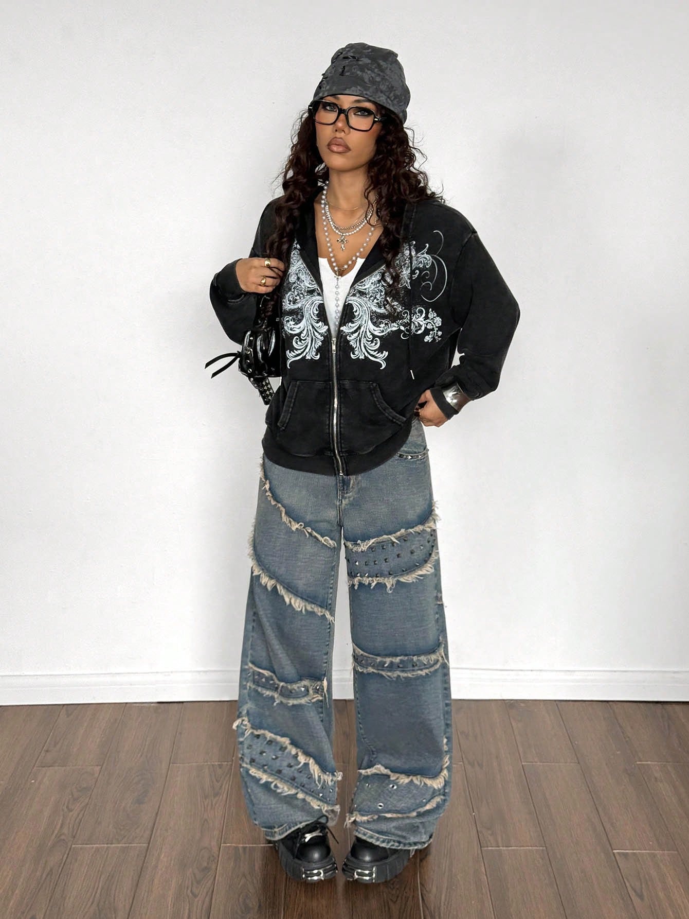Women's Y2K Gothic Distressed Loose Hoodie