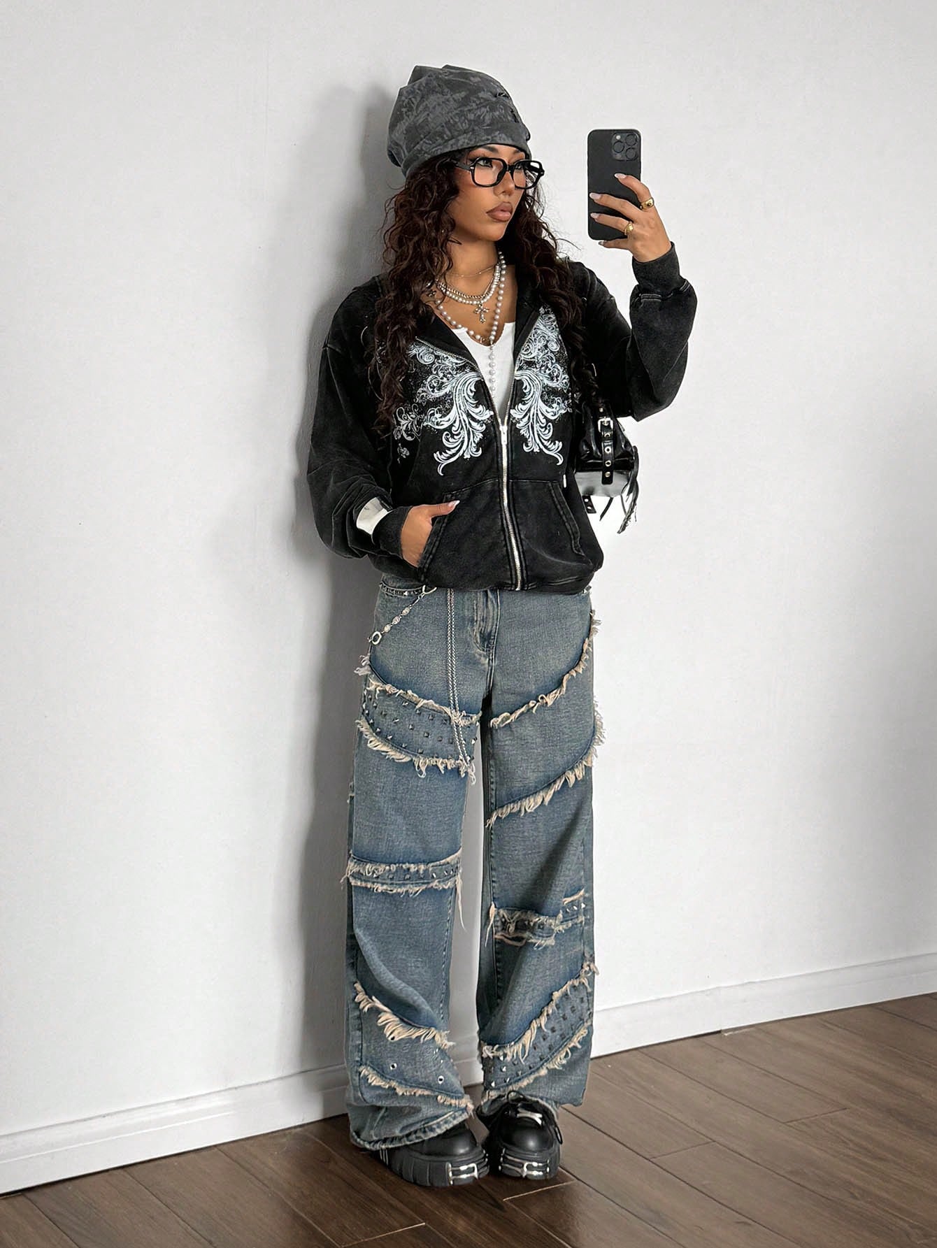 Women's Y2K Gothic Distressed Loose Hoodie