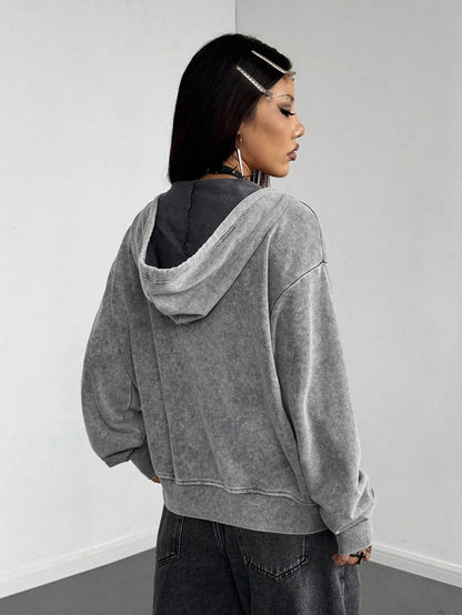 Women Leopard Zip-Up Grey Hoodie