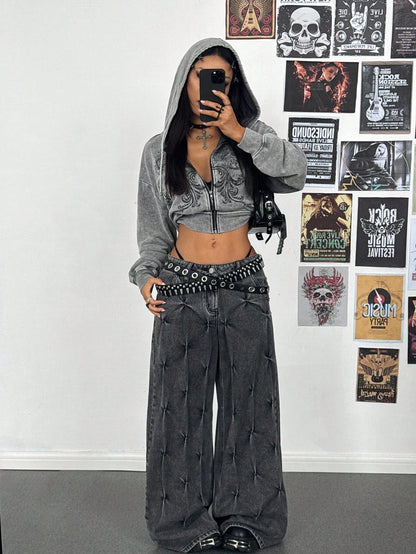 Women Leopard Zip-Up Grey Hoodie