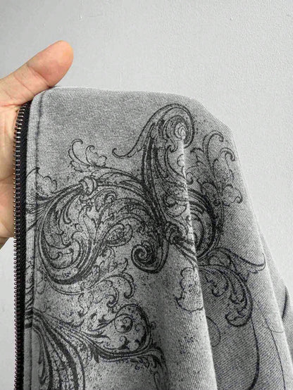 Women Leopard Zip-Up Grey Hoodie