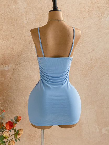 Sexy Deep V Ruched Backless Tropical Bohemian Mini Dress