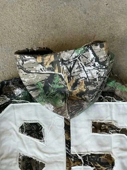 Vintage Leaf Camo Y2K Zip-Up Streetwear Hoodie
