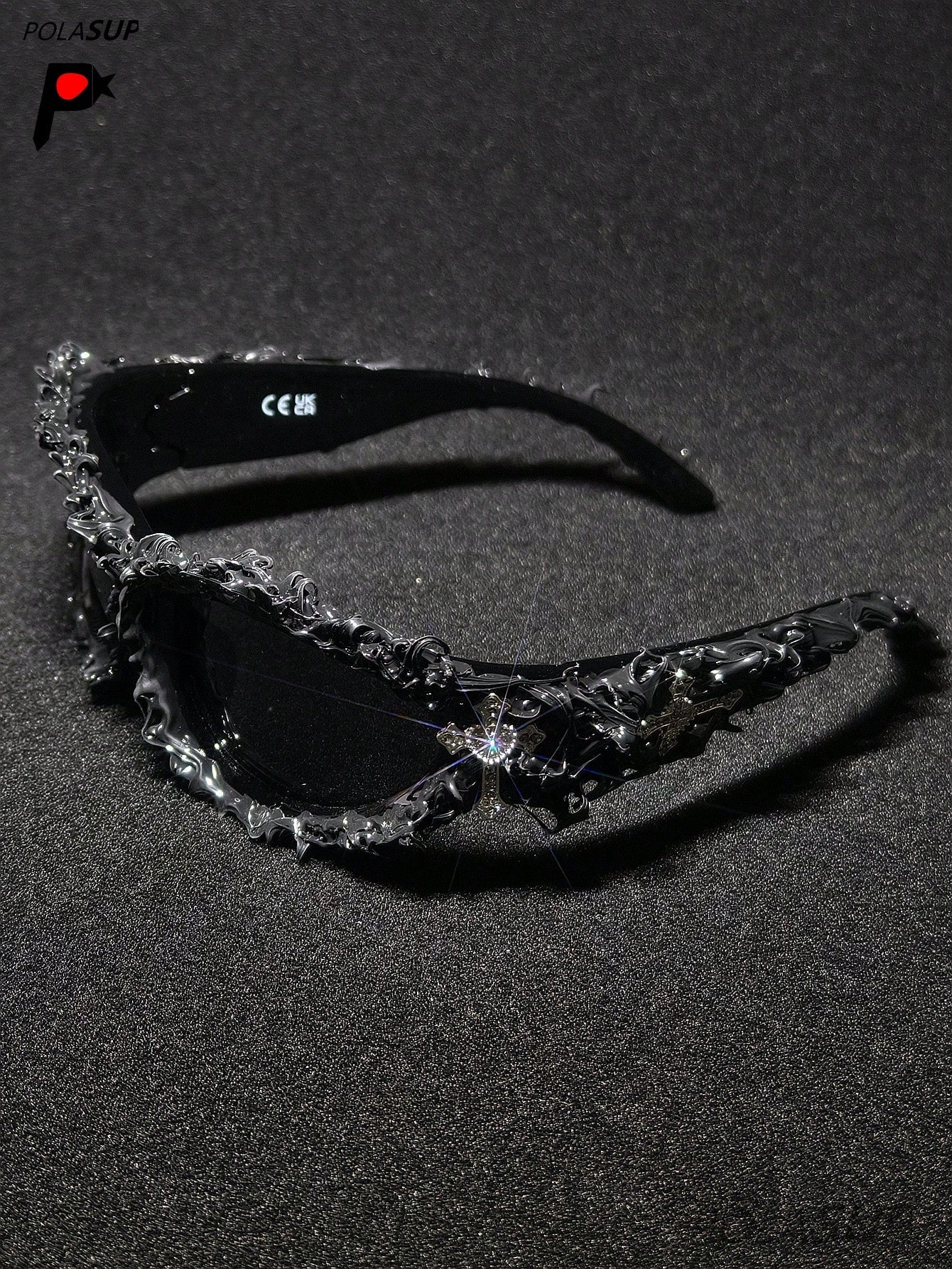 Future Punk Diamond Heart Cross Asymmetric Glasses