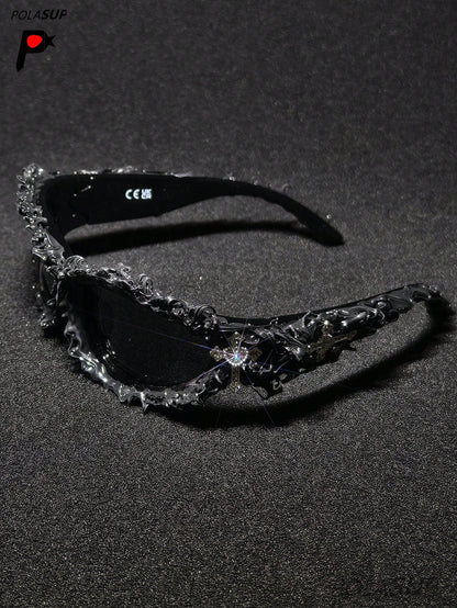 Future Punk Diamond Heart Cross Asymmetric Glasses