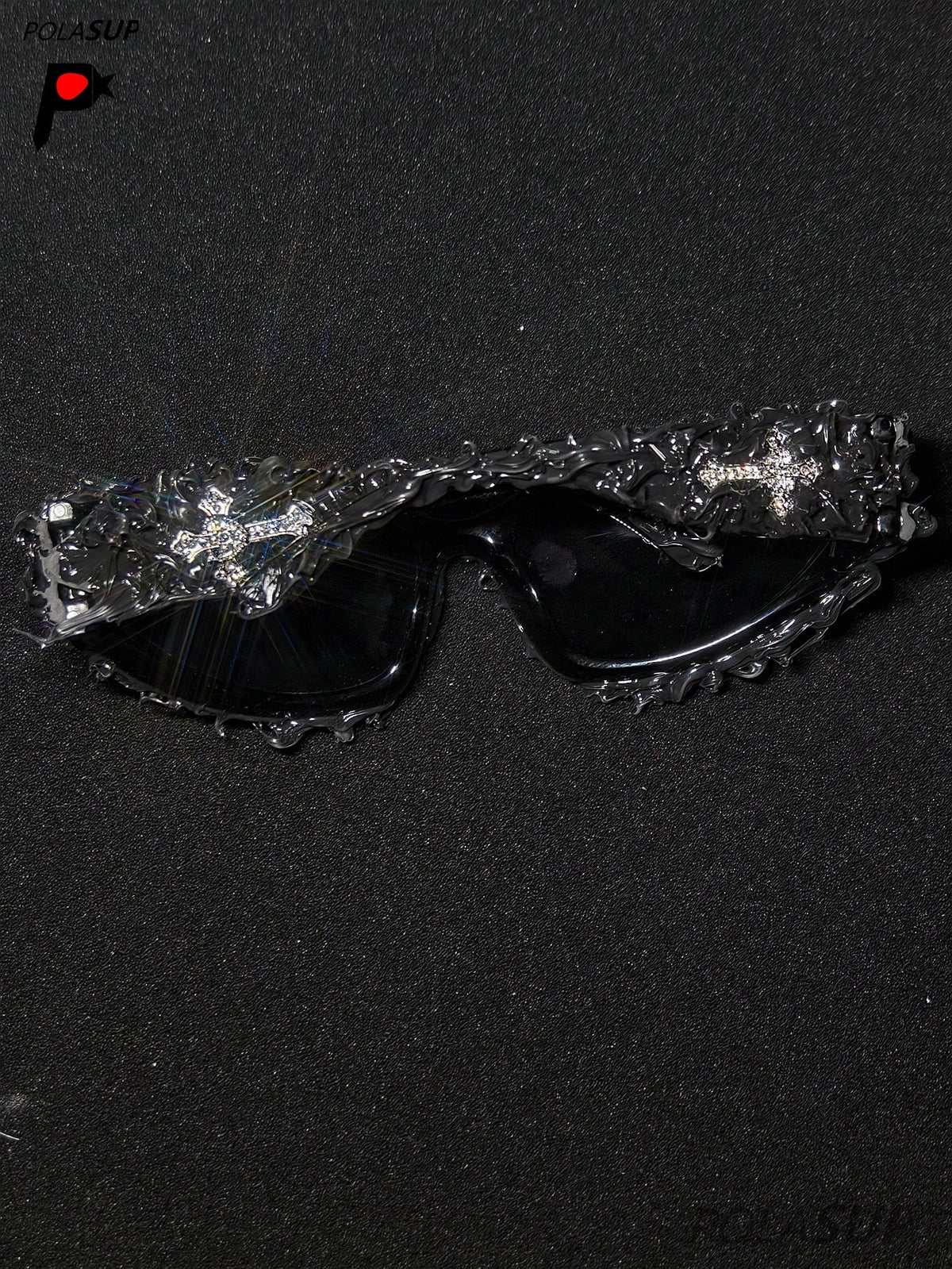 Future Punk Diamond Heart Cross Asymmetric Glasses