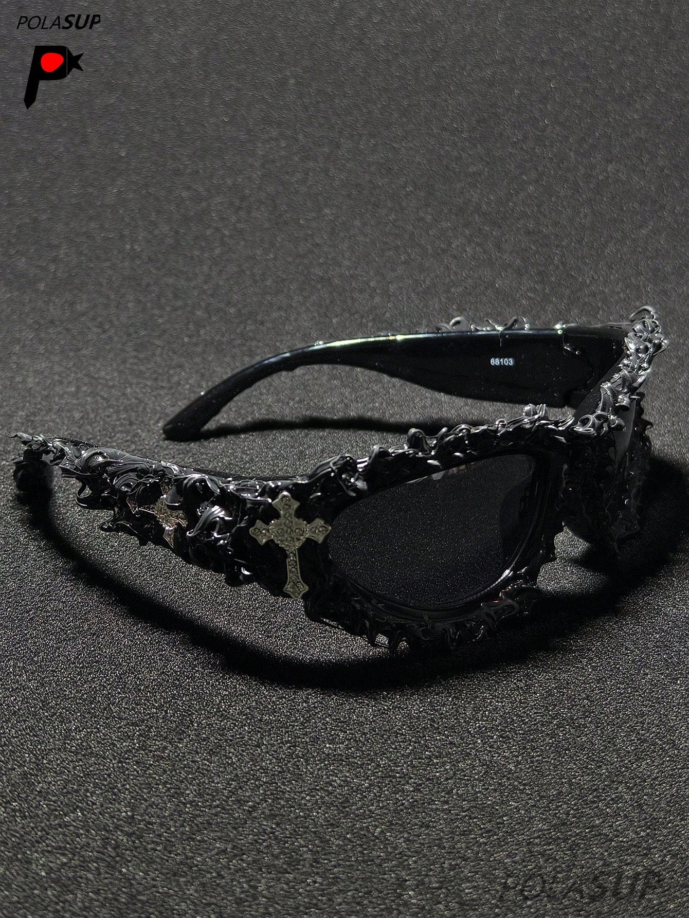 Future Punk Diamond Heart Cross Asymmetric Glasses