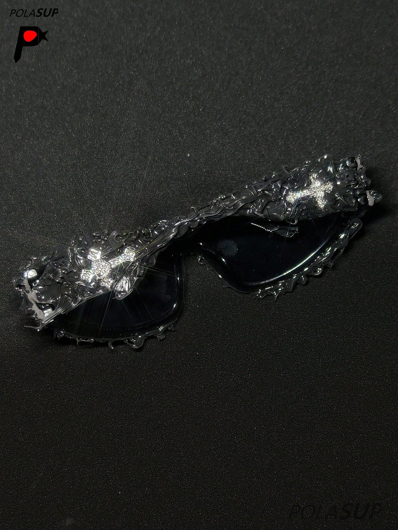 Future Punk Diamond Heart Cross Asymmetric Glasses