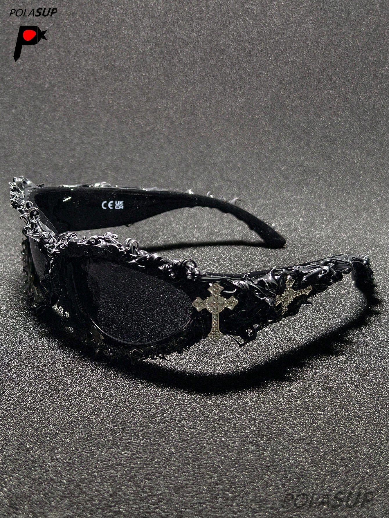 Future Punk Diamond Heart Cross Asymmetric Glasses