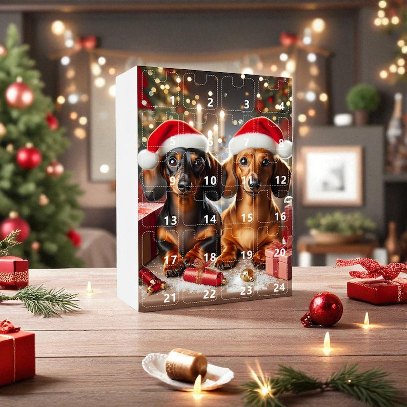 Dachshund Advent Calendar 2025: 24 2D Acrylic Wiener Dog Christmas Ornaments