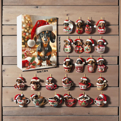 Dachshund Advent Calendar 2025: 24 2D Acrylic Wiener Dog Christmas Ornaments