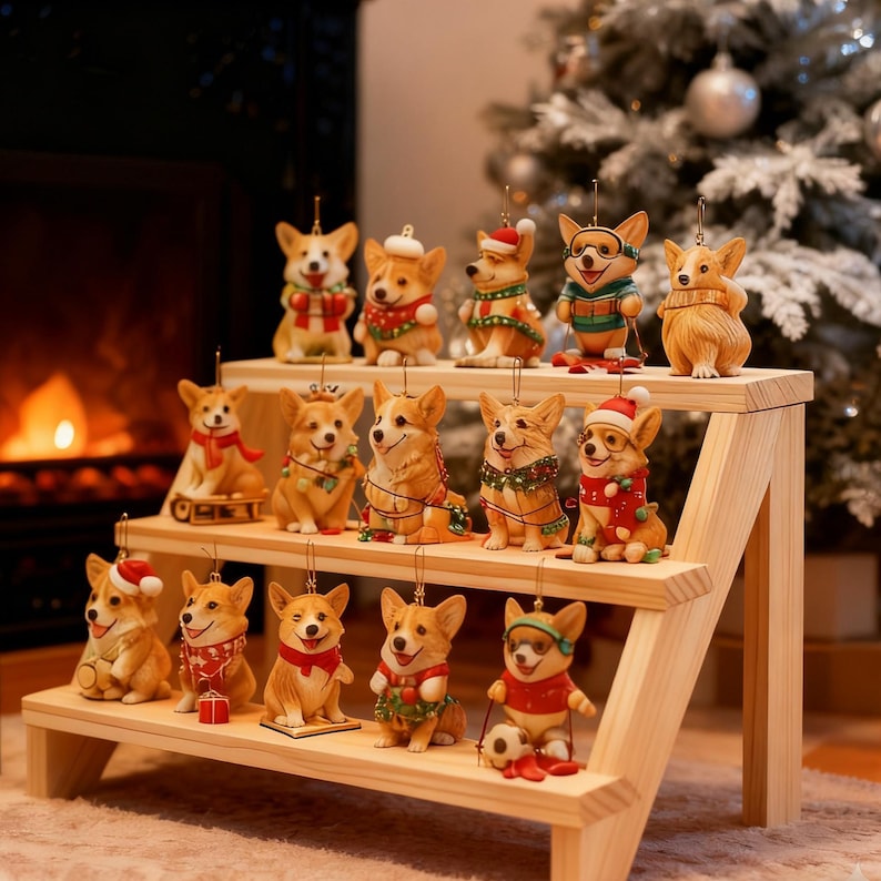 Corgi Advent Calendar, 24 Pcs 2D Acrylic Ornaments, Christmas Countdown Hanging Decor, Gift for Dog Lovers, Cute Corgi Themed Gif