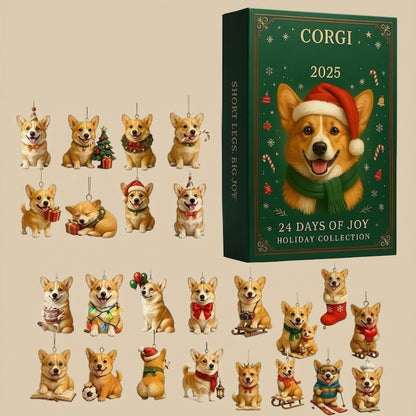 Corgi Advent Calendar, 24 Pcs 2D Acrylic Ornaments, Christmas Countdown Hanging Decor, Gift for Dog Lovers, Cute Corgi Themed Gif