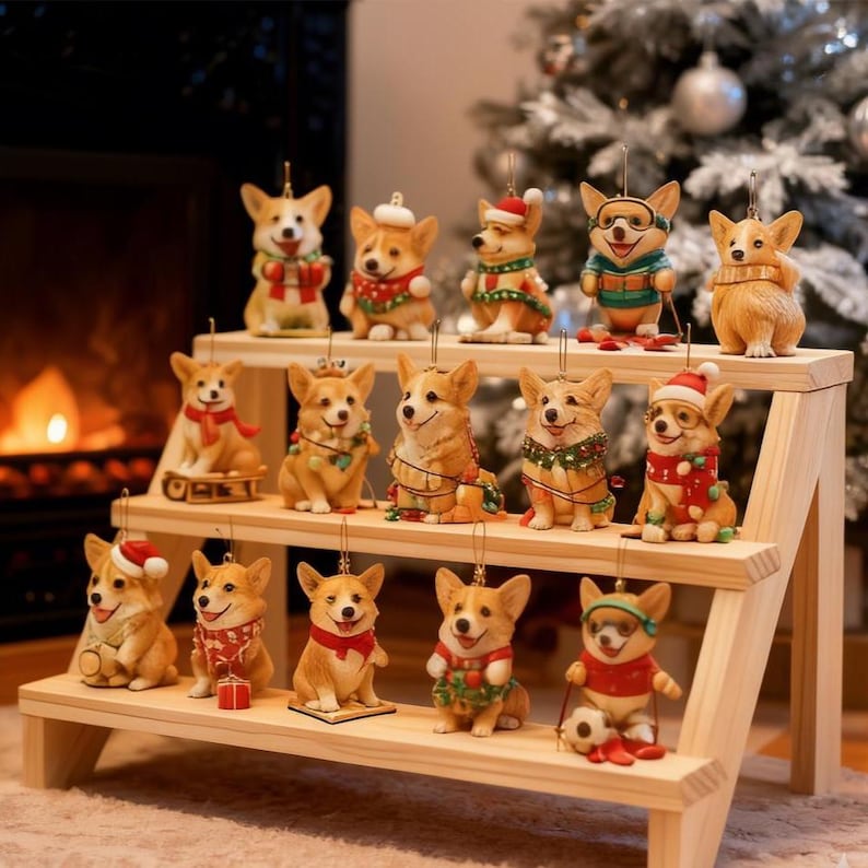 Corgi Advent Calendar, 24 Pcs 2D Acrylic Ornaments, Christmas Countdown Hanging Decor, Gift for Dog Lovers, Cute Corgi Themed Gif