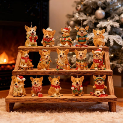 Corgi Advent Calendar, 24 Pcs 2D Acrylic Ornaments, Christmas Countdown Hanging Decor, Gift for Dog Lovers, Cute Corgi Themed Gif