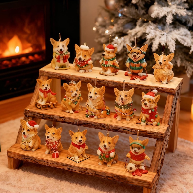 Corgi Advent Calendar, 24 Pcs 2D Acrylic Ornaments, Christmas Countdown Hanging Decor, Gift for Dog Lovers, Cute Corgi Themed Gif