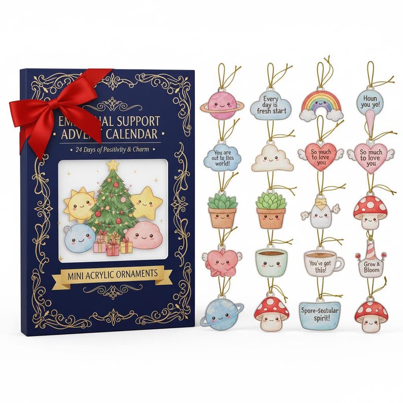 Emotional Support Advent Calendar 2025, 20 Days of Positivity, Mental Health Gift, Cute Acrylic Ornaments, Self Care Christmas Countdown