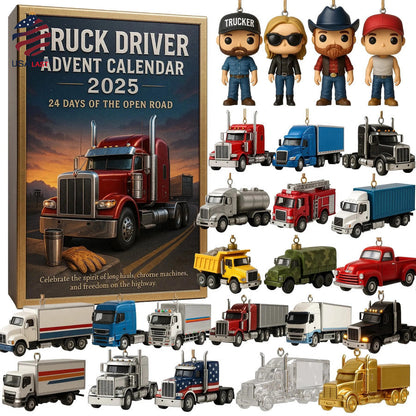 2025 Truck Driver Advent Calendar Truck Driver Advent Calendar 2025 Christmas Gift Box 24 Days Of The Open Road With Assorted Truck  Trucker Figurine Ornaments