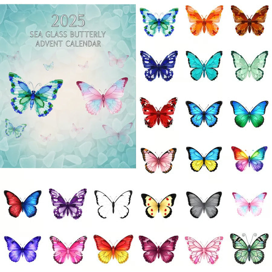 2025 Sea Glass Butterfly Advent Calendar With 24 Hanging Ornaments Countdown Christmas Gift For Butterfly Lovers Tree Decor Holiday Display