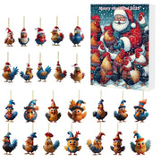 24 Days Christmas Advent Calendar 2025 With 24 Santa Hat Chicken Ornamentsunique Holiday Home Decordaily Xmas Tree Countdown Decorfun Chickens Theme Gift For Adults  Kids