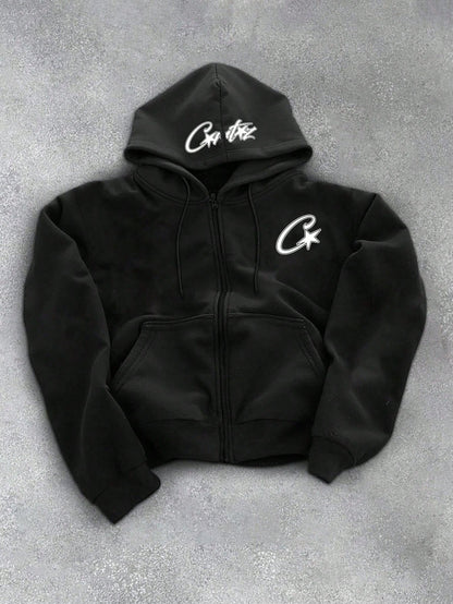 Men's American Letter Graphic Print Loose Fit Hoodie