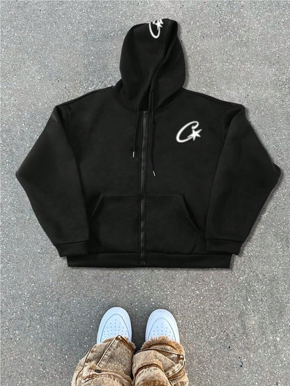 Men's American Letter Graphic Print Loose Fit Hoodie