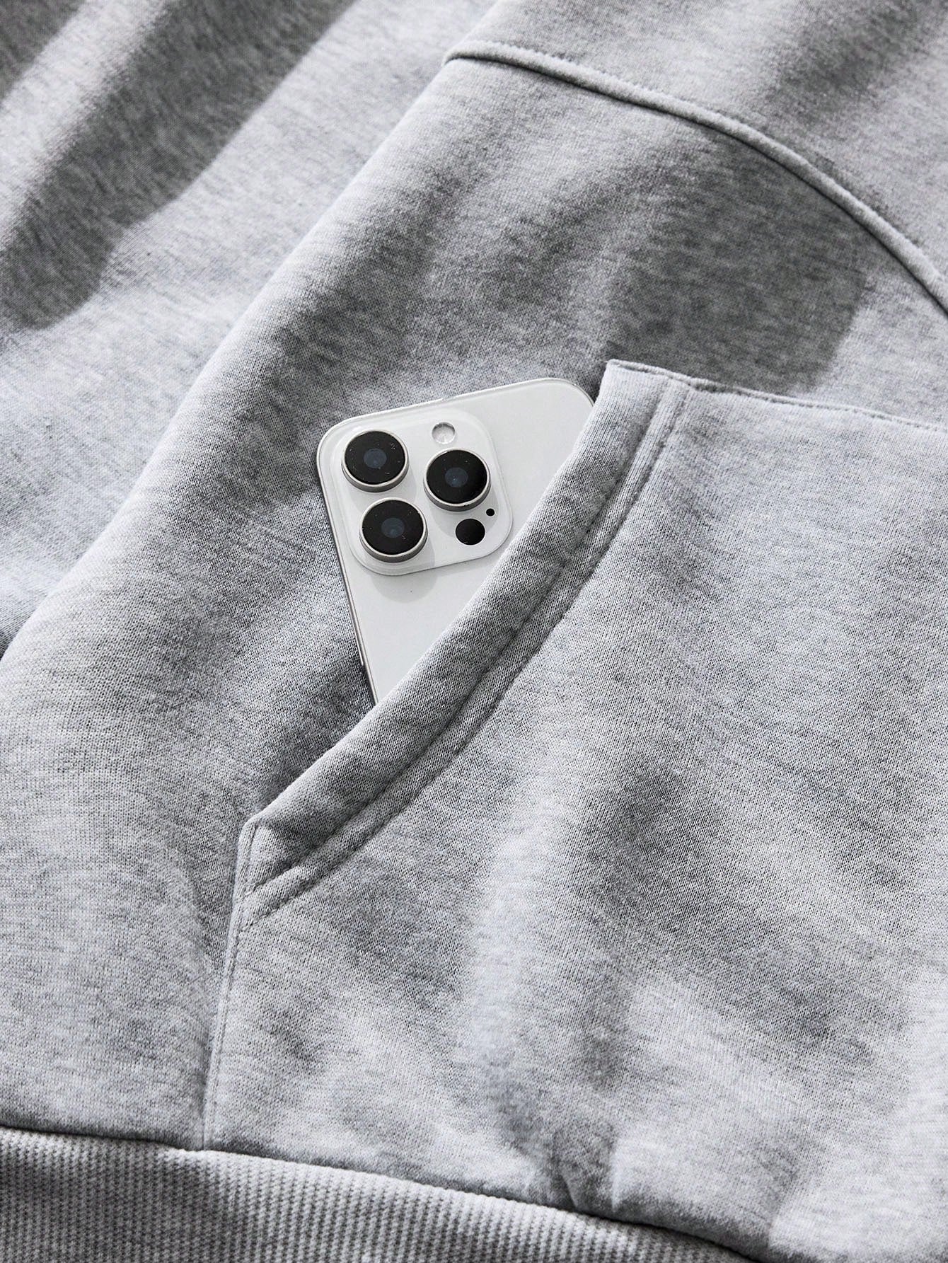 Men's Letter Print Zip Front Casual Grey Streetwear Hoodie