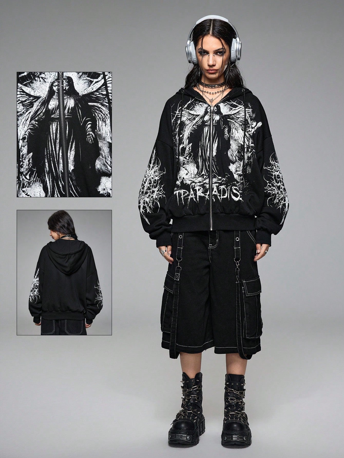 Grunge Punk Virgin Mary Thorn Fleece Hoodie
