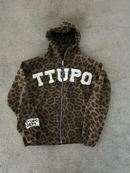 Y2K Vintage Leopard Zip-Up Hoodie
