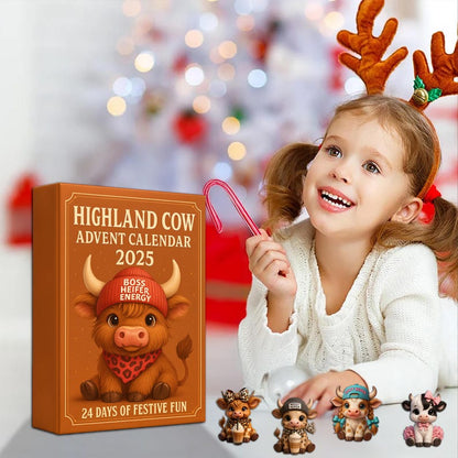 Highland Cow Advent Calendar 2025 Cute Mini Cow Figurines 24 Day Christmas Countdown Gift Holiday Decor For Kids  Cow Lover Unique Gift