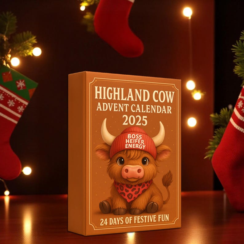 Highland Cow Advent Calendar 2025 Cute Mini Cow Figurines 24 Day Christmas Countdown Gift Holiday Decor For Kids  Cow Lover Unique Gift