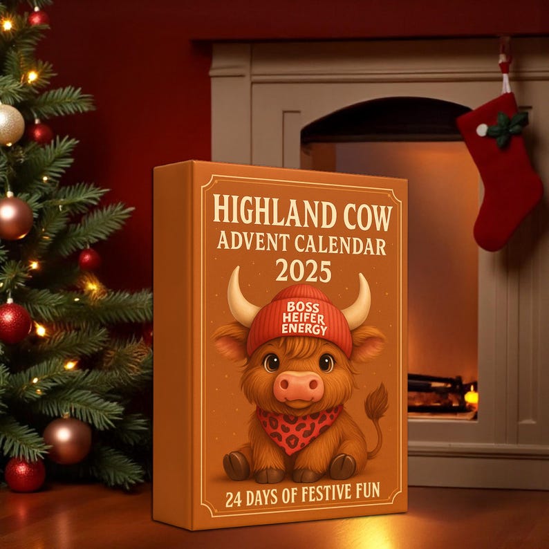 Highland Cow Advent Calendar 2025 Cute Mini Cow Figurines 24 Day Christmas Countdown Gift Holiday Decor For Kids  Cow Lover Unique Gift
