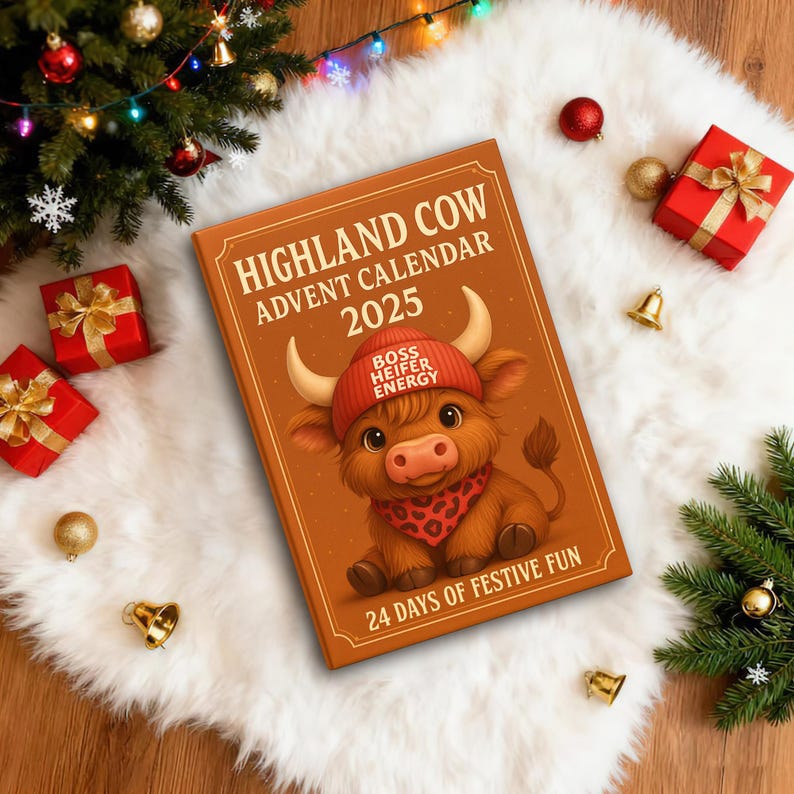 Highland Cow Advent Calendar 2025 Cute Mini Cow Figurines 24 Day Christmas Countdown Gift Holiday Decor For Kids  Cow Lover Unique Gift