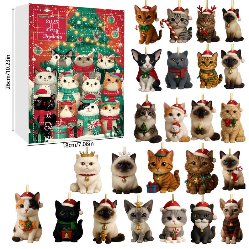 Christmas Cat Advent Calendar 24pcs 2d Acrylic Cat Ornaments Holiday Decor For Cat Lovers Christmas Countdown Gift Box Christmas Gift