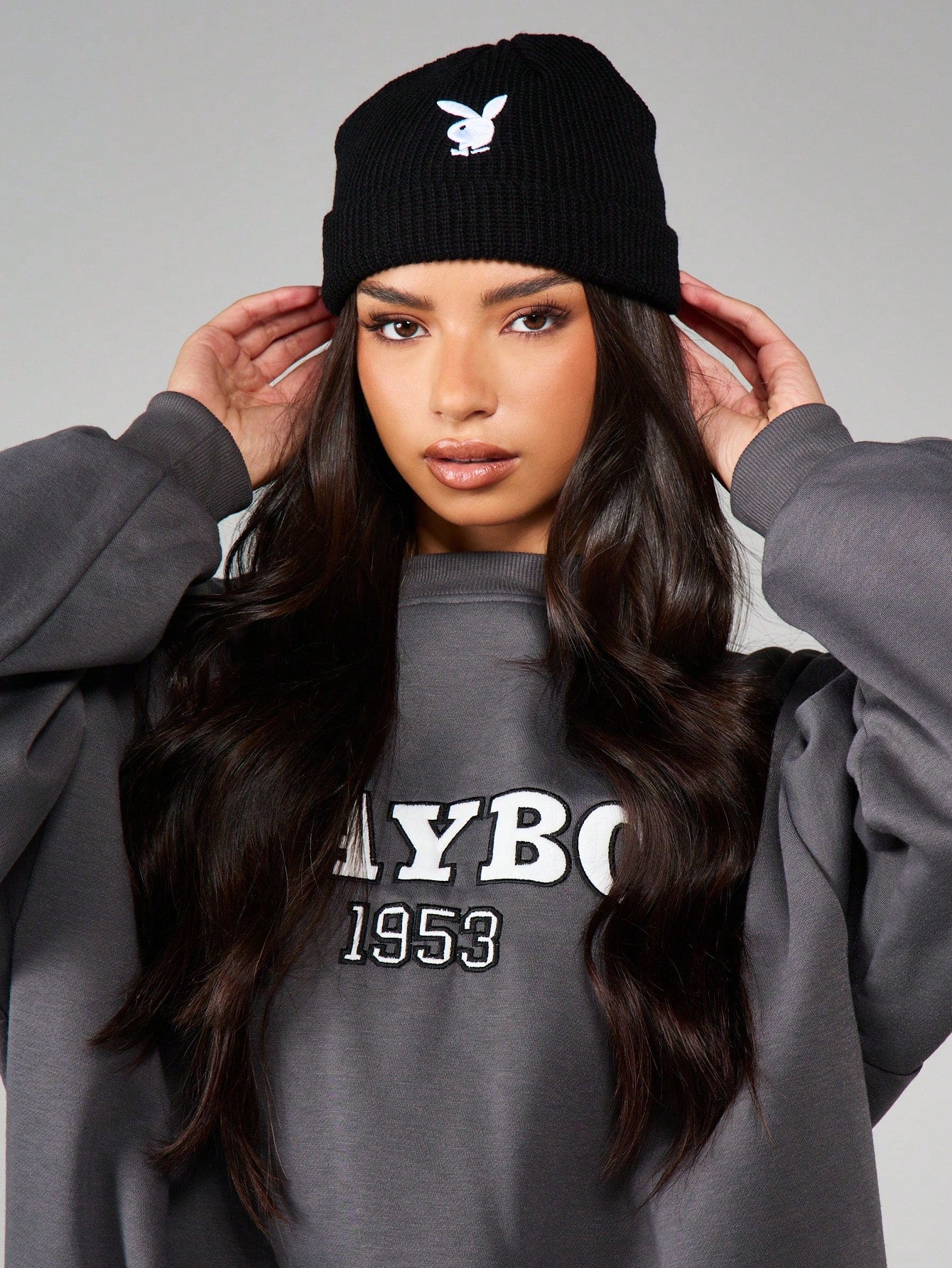 Playboy Ribbed Knit Logo Embroidery Cuffed Beanie