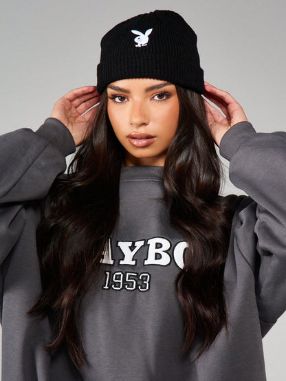 Playboy Ribbed Knit Logo Embroidery Cuffed Beanie