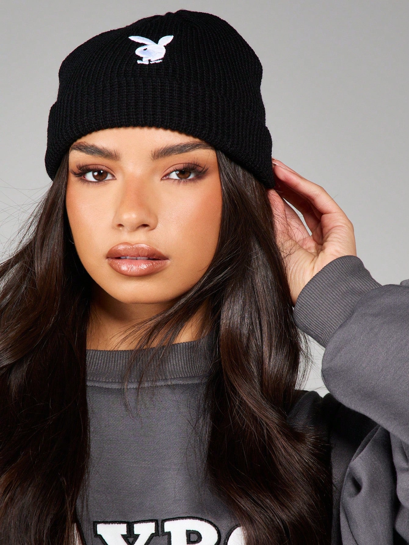 Playboy Ribbed Knit Logo Embroidery Cuffed Beanie