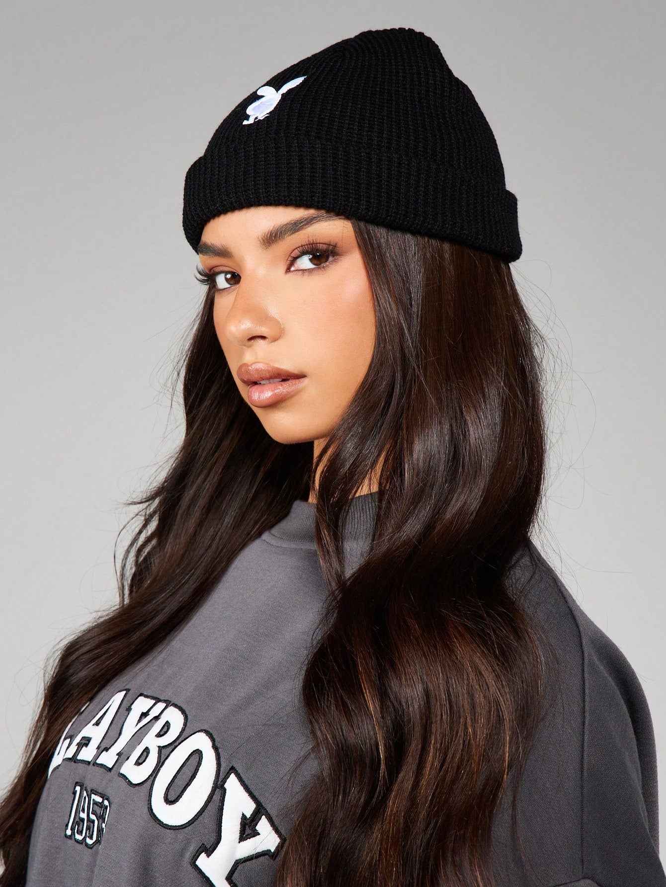 Playboy Ribbed Knit Logo Embroidery Cuffed Beanie