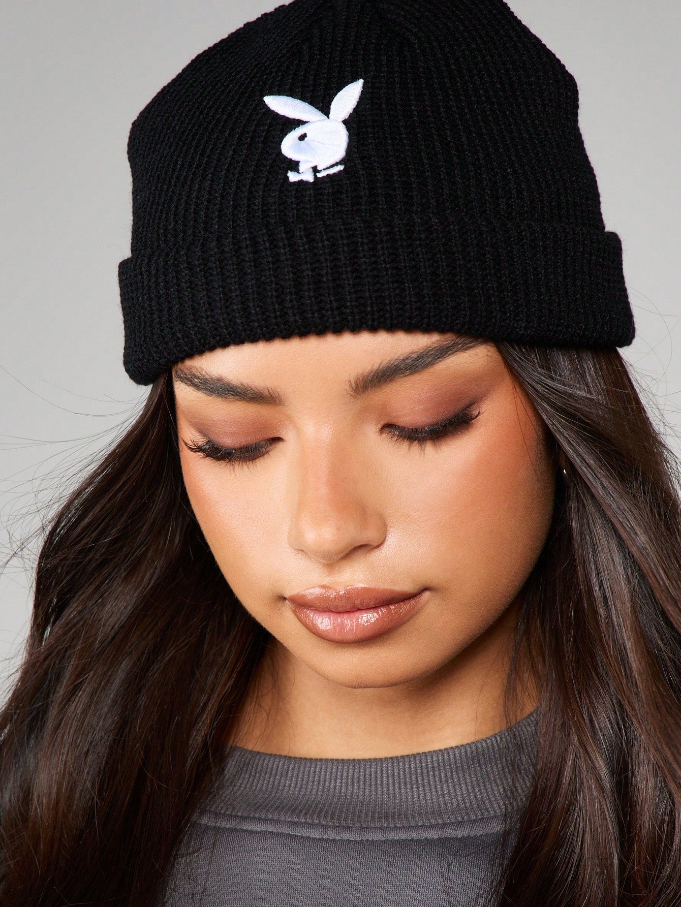 Playboy Ribbed Knit Logo Embroidery Cuffed Beanie