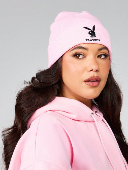Playboy Chunky Knit Logo Embroidery Cuffed Beanie