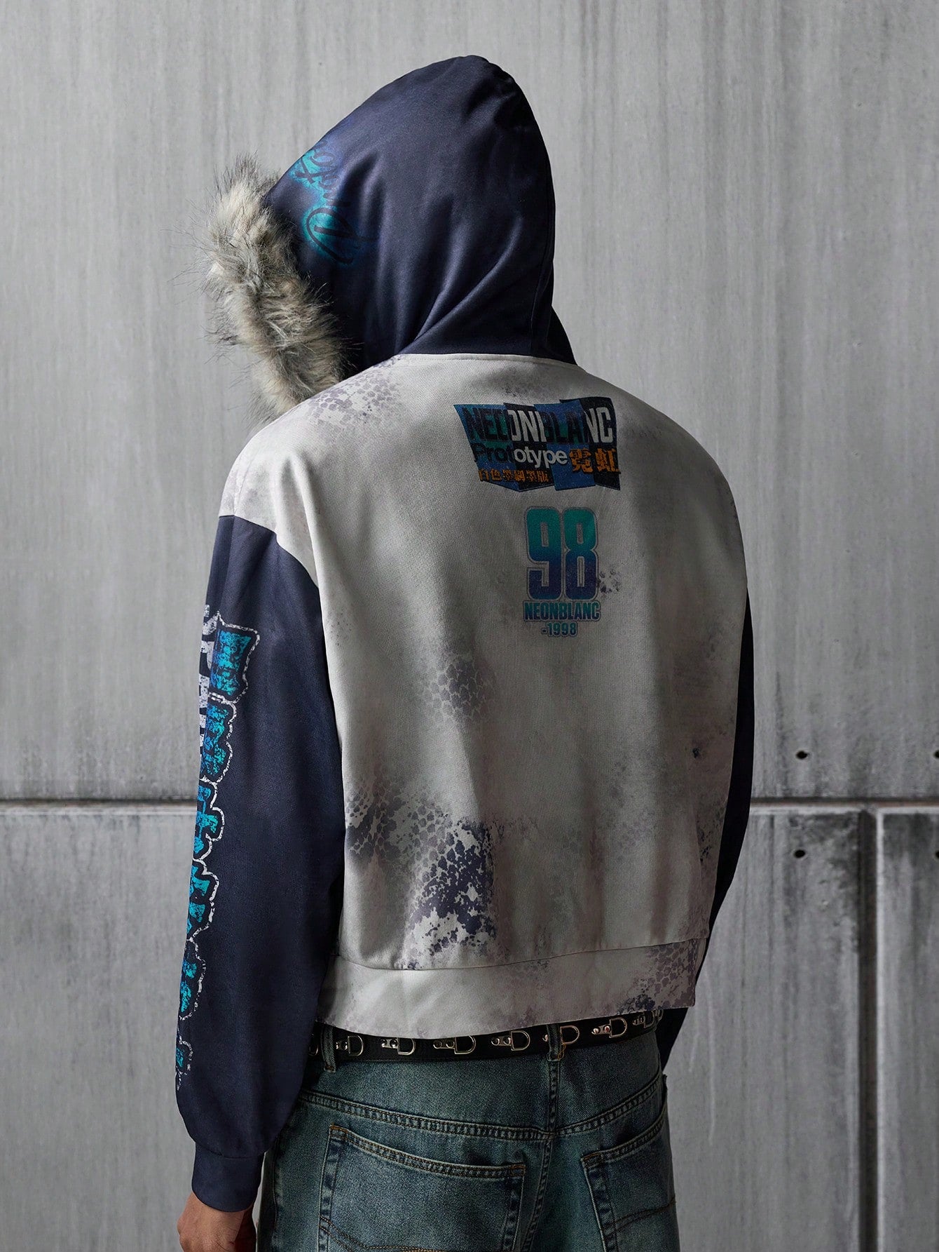 Chinese Print Plush Hooded Cropped Cardigan