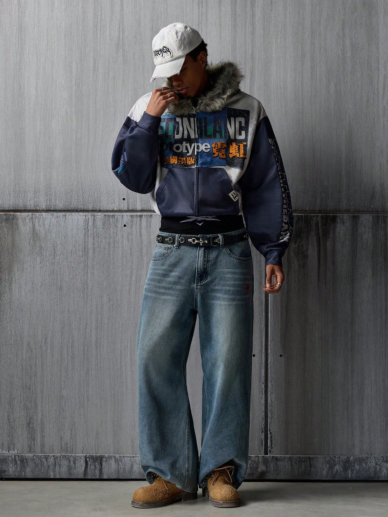 Chinese Print Plush Hooded Cropped Cardigan
