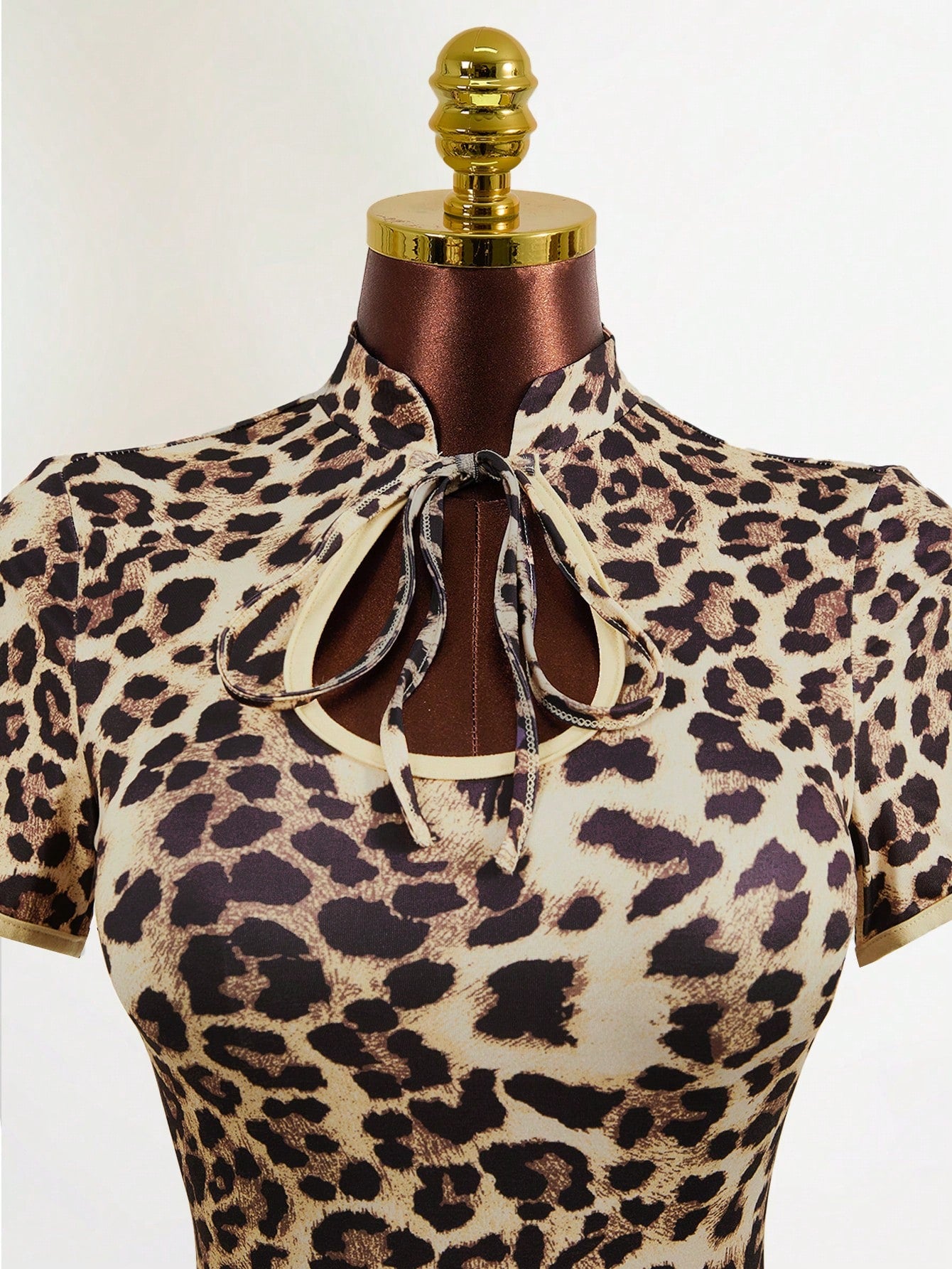 Leopard Print Qipao Bodycon Dress Sexy Hollow